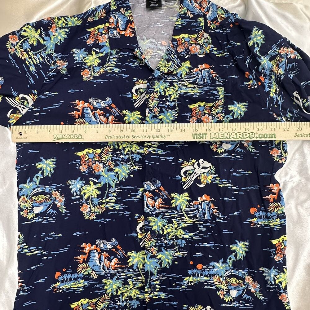 NWT-Star Wars Baby Yoda Hawaiian Button Up Shirt Men's Large Palm Trees - Picture 8 of 15